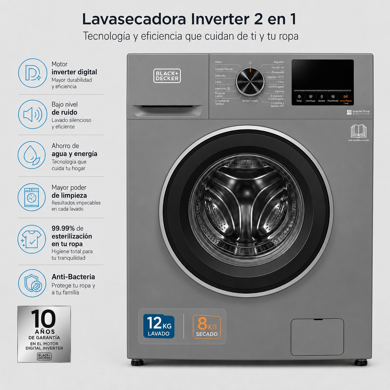 Lavasecadora Carga Frontal 12kg/8kg, BXWDBH12FLG Gris - imagen 4